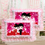 结婚十字绣抱枕一对包邮最新款5D印花十字绣粉色蕾丝卡通单人枕