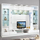 纯白欧式客厅电视柜地柜酒柜组合厅柜影视柜背景墙新款组装3.2米