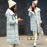 香港代购2015冬装新款羊羔毛翻领中长款羽绒服女韩版连帽修身外套