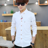 青少年春季长袖白衬衫男韩版休闲短袖衬衣学生修身衣服寸衫外套潮