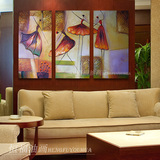 手绘油画抽象人物舞蹈芭蕾舞欧式现代客厅卧室玄关竖装饰画三拼