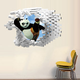 3D立体穿墙功夫熊猫墙贴画时尚卧室客厅沙发电视背景儿童房壁贴画