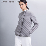 Amii Redefine文艺女装修身显瘦斜纹白鹅绒立领羽绒服女大码冬装