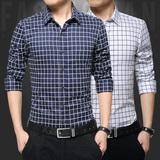新款春秋季男士长袖衬衫青年薄款修身型韩版男装纯棉小格子衬衣