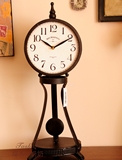 塔莎奶奶 法式美式复古风格 黑色做旧铁艺摆动座钟表桌钟新品特惠