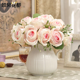 玫瑰花高品质仿真花套装欧式假花家居客厅餐桌摆件装饰花瓶花艺