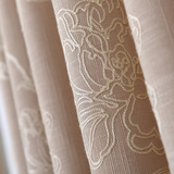 现代中式纯色亚麻刺绣花成品 半遮光客厅书房阳台窗帘布定制 牡丹