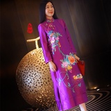 红扣新中式 鸳鸯刺绣长袍中式女装 旗袍唐装 民族风传统中式 原创
