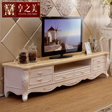 大理石欧式电视柜茶几组合简约客厅实木雕花法式地柜电视机柜白色