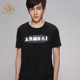 夏季男士圆领短袖T恤 黑色字母短袖衫 韩版修身AFT恤夏天青年短袖