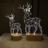 北欧实木3D小夜灯 立体LED小鹿灯宜家创意床头灯卧室台灯生日礼物