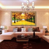 纯手绘风景油画黄金大道有框画横版欧式客厅沙发卧室餐厅酒店墙画