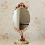 包邮韩国田园玫瑰花树脂化妆镜 公主梳妆镜台式单面镜子欧式台镜