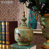 芮诗凯诗 蓝羽雀欧式复古孔雀陶瓷储物罐美式客厅家居装饰品摆件