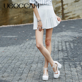 UGOCCAM2016夏秋款女装夏季白色雪纺百搭半身裙短款半褶短裙