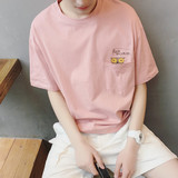 夏季林弯弯短袖t恤2016潮男粉色印花学生男士韩版圆领宽松半袖T恤