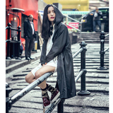 超长款风衣外套 2015韩版连帽外套蝙蝠袖抽绳收腰拉链女式风衣薄