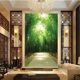 清竹林无缝油画布壁纸3D立体玄关壁画走廊过道墙纸装饰画 竖版高