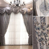灰色 欧式客厅窗帘成品 高档卧室雪尼尔拼接美式  豪华窗幔定制