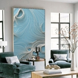 大幅挂画现代简约蓝色抽象发丝艺术壁画竖版背景墙画 客厅装饰画
