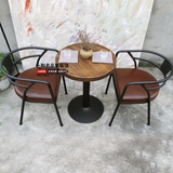 LOFT法式铁艺咖啡桌椅 可升降茶几 做旧圆桌 复古实木茶几 吧椅