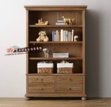 美式实木做旧书柜书架组合 橡木储物柜书橱4抽多层高档办公室书柜