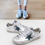 韩国代购女鞋2016春季ggdb做旧五角星星鞋银色韩版休闲运动板鞋单