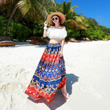 2015新款波西米亚雪纺印花半身裙拖地大摆长裙沙滩裙海边度假裙