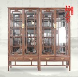明清古典红木家具  鸡翅木玻璃展示柜 实木中式仿古书柜 书架