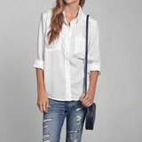 美国代购Abercrombie Fitch正品新长袖衬衫AF女春夏白色衬衣现货S