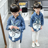 女童长袖牛仔衬衫2016春装新款卡通童装韩版儿童衬衣可爱兔子外套