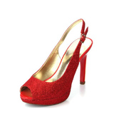 Daphne/达芙妮时尚大方优雅金属色细跟超高跟鱼嘴红色婚鞋凉鞋