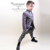 lavensey2016儿童装新款男童英伦风双排扣灰色外套长袖小西服男童