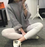 2015秋冬新款韩版纯色高领显瘦针织衫宽松蝙蝠衫套头灯笼袖毛衣女
