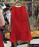 太平鸟女装2015夏季新款专柜代购红色蕾丝连衣裙A1FA5211616