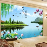 3D大型壁画 中式田园山水风景画墙贴纸 客厅卧室电视背景墙纸画布