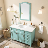 美式实木浴室柜 地中海蓝色洗脸洗手洗漱台盆 欧式橡木卫浴柜落地