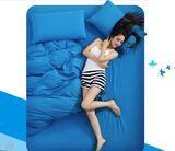 床上蓝色四件套春夏单色双人被套纯色床笠床单式床单人三1.5/1.8m