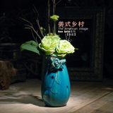 地中海风格陶瓷花瓶美式乡村 蓝色冰片贴花 样板间软装饰品工艺品