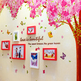 包邮创意照片墙高端实木相框 墙贴相框组合 浪漫樱花树照片墙