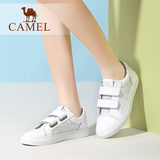 Camel/骆驼2016夏新款魔术贴圆头女鞋透气蕾丝牛皮平底单鞋小白鞋