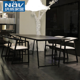 纳威黑色胡桃木餐桌椅组合4人6人 现代简约餐厅实木吃饭桌子家具