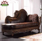 美式实木贵妃椅沙发躺椅欧式雕花真皮美人榻卧室古典奢华贵妃榻
