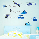 家居室内墙面装饰可移除墙贴纸 卡通儿童房卧室男孩贴画 飞机汽车