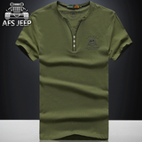 AFS JEEP男士短袖t恤纯色V领修身男装衣服打底夏季宽松男运动半袖