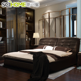 斯可馨 真皮床双人床简约现代1.5米1.8米婚软体床小户型卧室家具