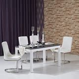 皇宇顾家 黑色钢化玻璃餐桌椅组合  白色烤漆简约时尚现代餐桌