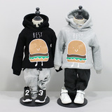 大米小屋韩国版连帽加厚专柜冬款童装羊羔绒汉堡印花男女童卫衣