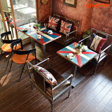 美式loft铁艺咖啡厅水管沙发桌椅 复古工业风做旧卡座餐桌椅组合