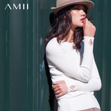 AMII[极简主义]2015秋季新品修身休闲毛衣女装针织打底衫套头上衣